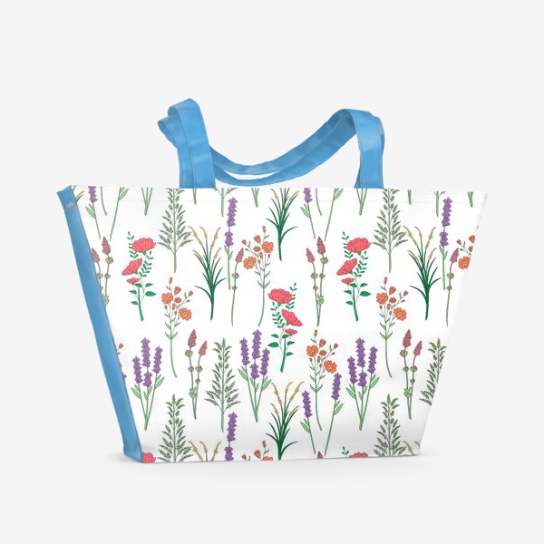 Пляжная сумка &laquo;Дикие травы и цветы, паттерн&raquo;