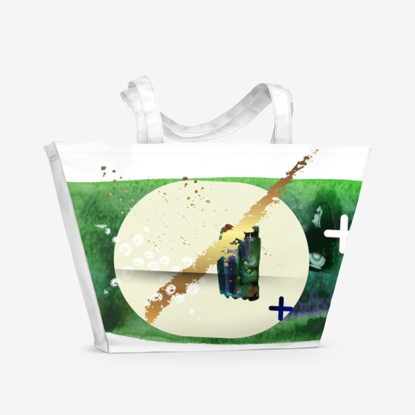 Пляжная сумка «Акварельный абстрактный геометрический фон с золотыми элементами»