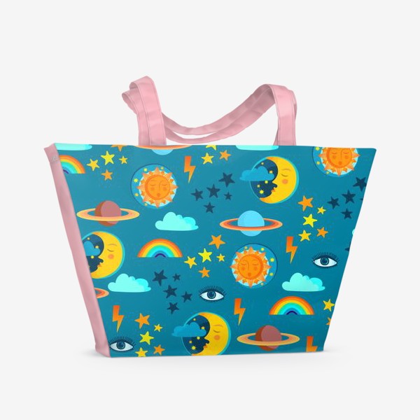 Пляжная сумка «Солнце, луна, планеты, звезды, молнии и глаз »