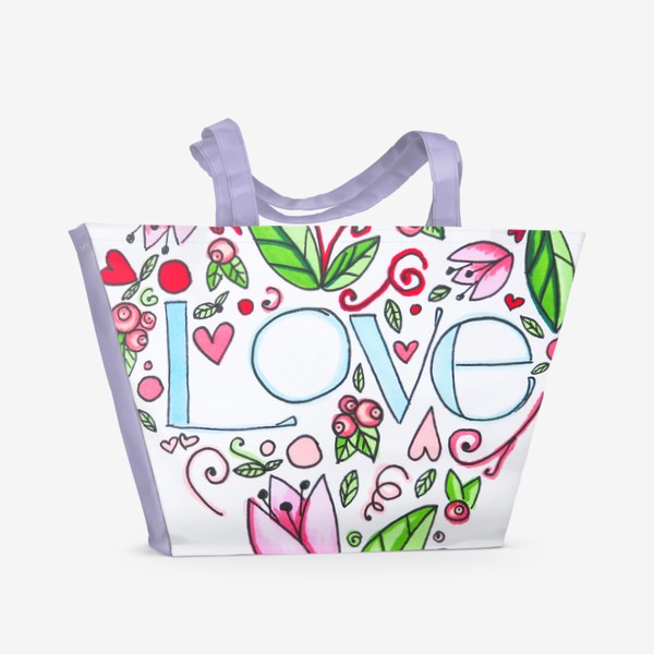 Пляжная сумка &laquo;Любовь, листики и цветочки&raquo;