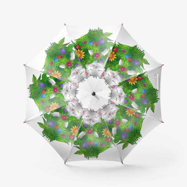 Зонт «Белый кот с цветами»