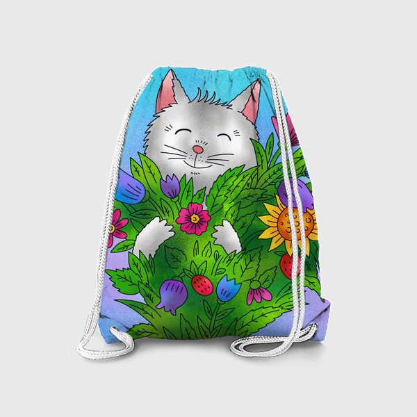 Рюкзак «Белый котик и цветы»