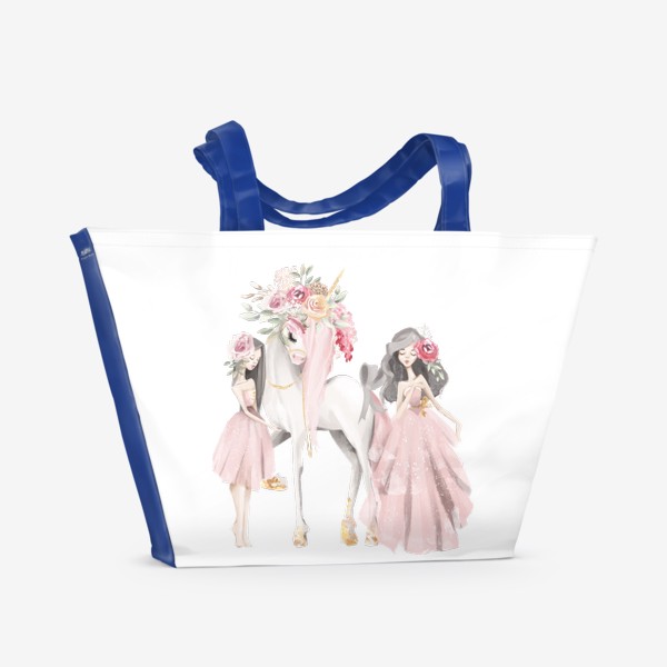 Пляжная сумка «Единорог с девушками, принцессы»