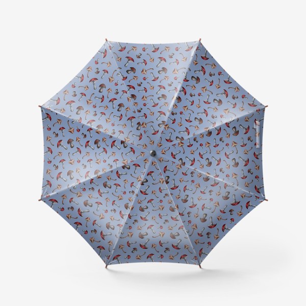 Зонт «Грибы на серо голубом фоне. Паттерн с мухоморами»