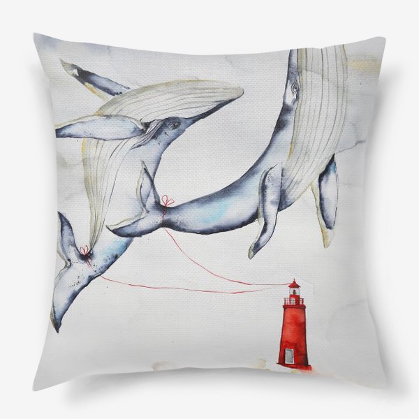 Подушка «Летающие киты и красный маяк»