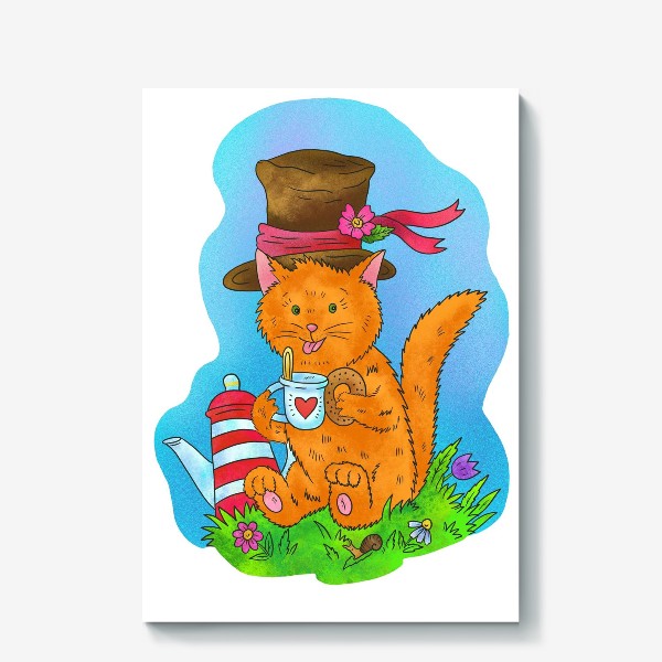 Холст «Рыжий кот в шляпе»