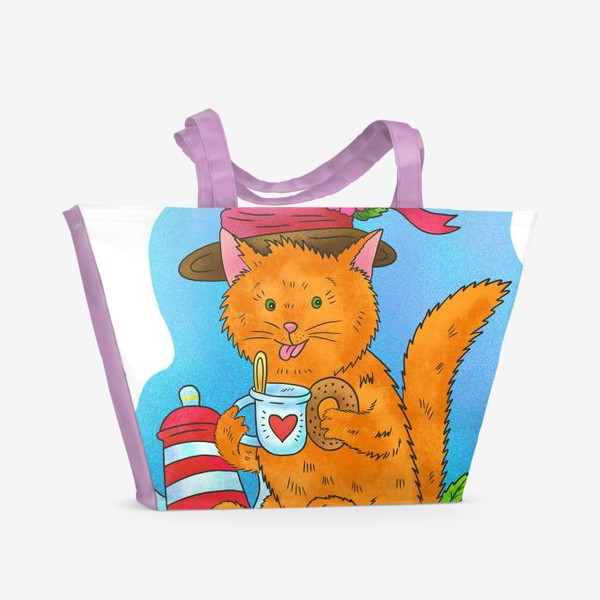 Пляжная сумка «Рыжий кот в шляпе»