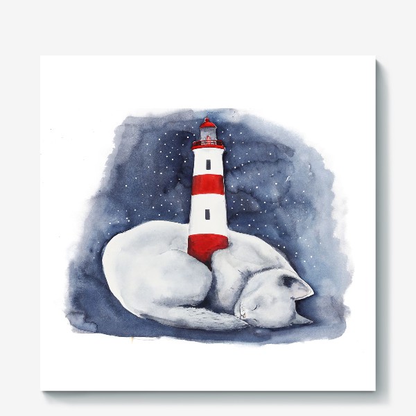 Холст «Спящий кот и красный маяк »