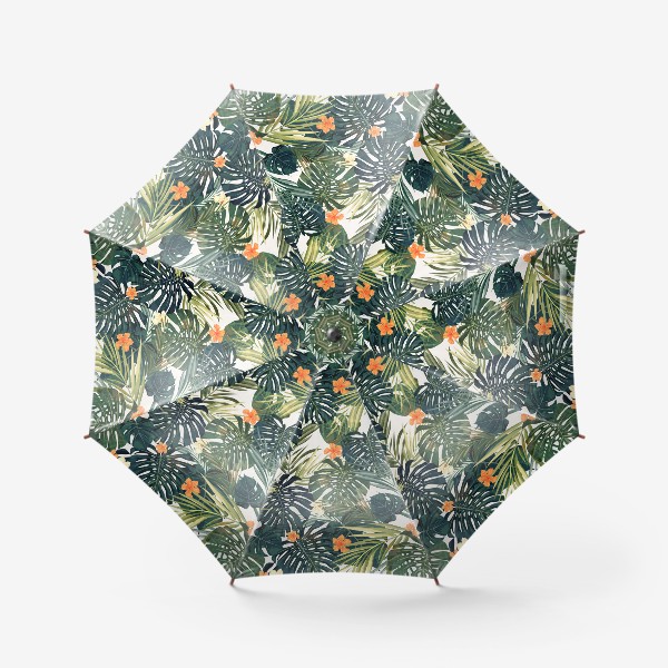 Зонт «Тропики - монстера и оранжевые гибискусы»