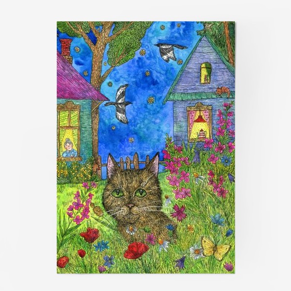 Постер «Вечер на даче. Кот и цветы»