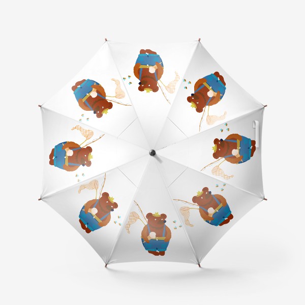 Зонт «Мишка-дачник с удочкой, мороженым и сачком. Смотрит на пчел.»