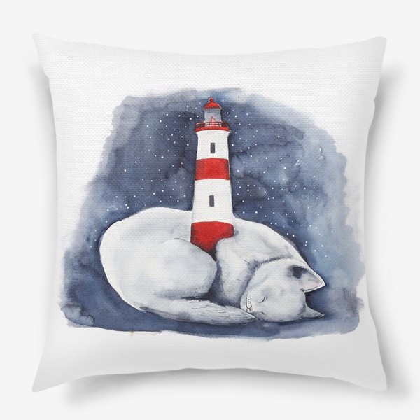 Подушка «Спящий кот и красный маяк »