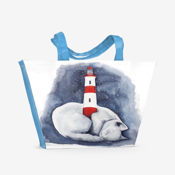 Пляжная сумка «Спящий кот и красный маяк »