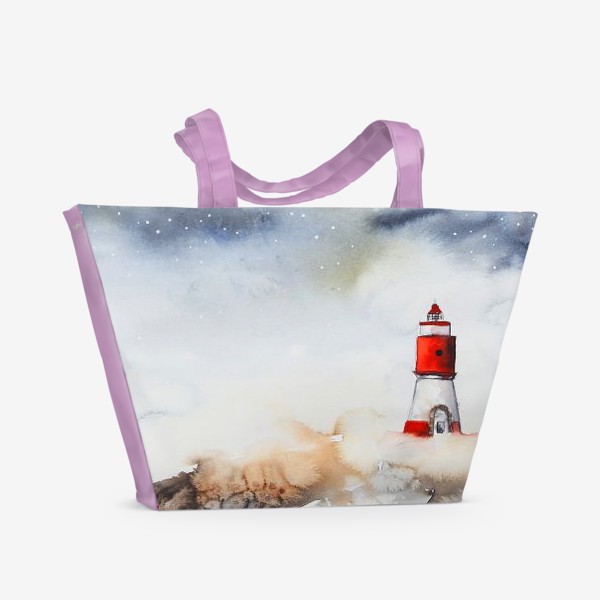 Пляжная сумка «Спящий кот и маяк»