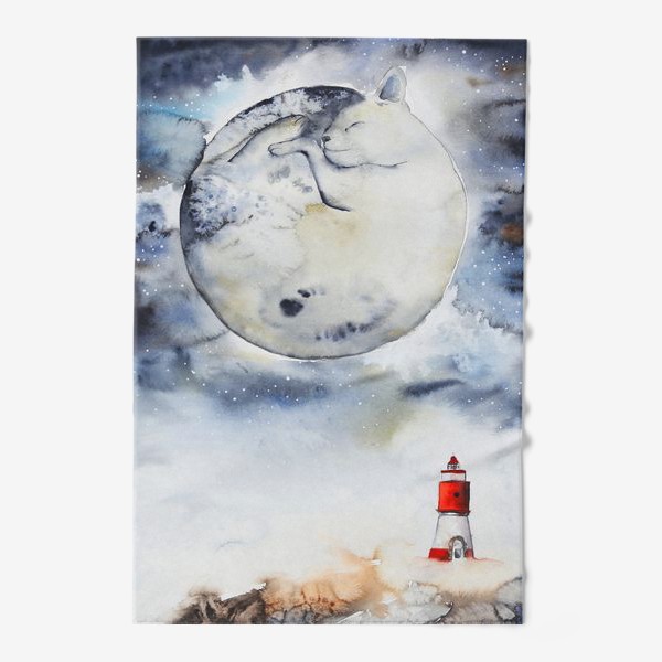 Полотенце «Спящий кот и маяк»