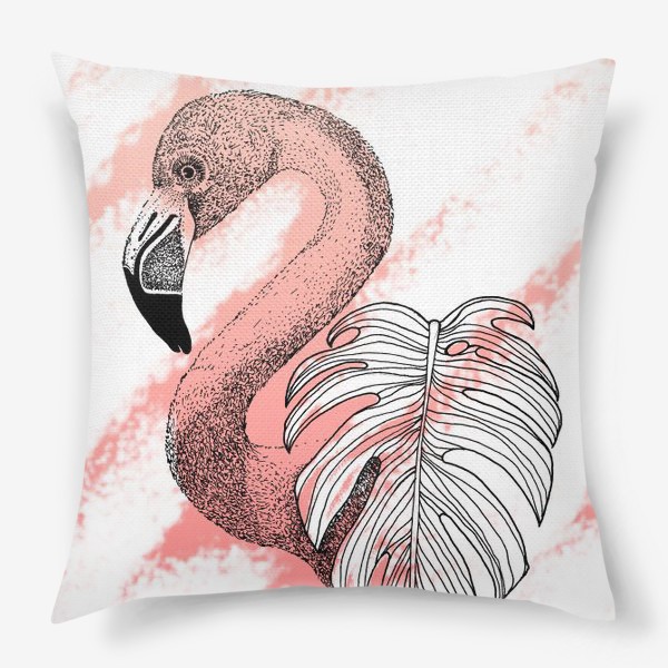 Подушка «Фламинго и монстера»