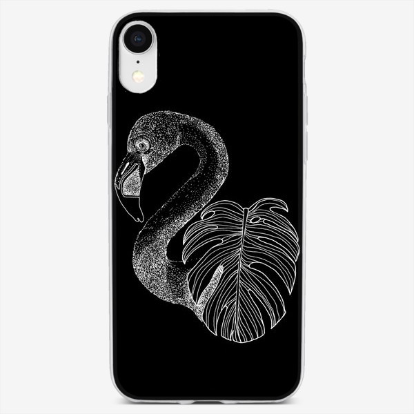 Чехол iPhone «Фламинго и монстера. Графика черно-белая»
