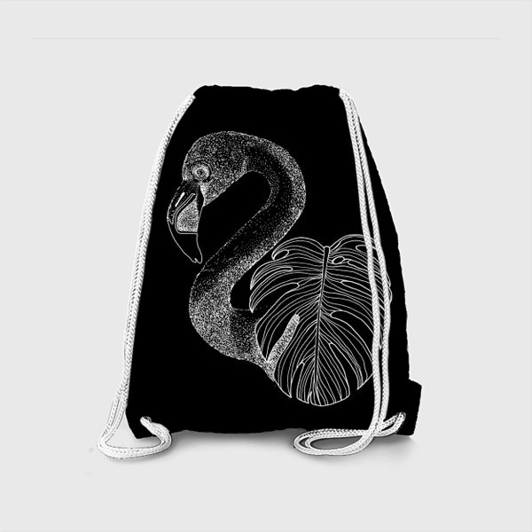 Рюкзак «Фламинго и монстера. Графика черно-белая»