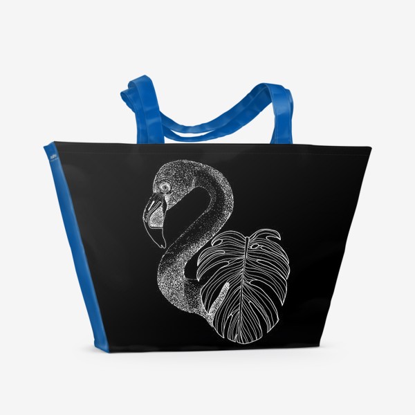Пляжная сумка «Фламинго и монстера. Графика черно-белая»