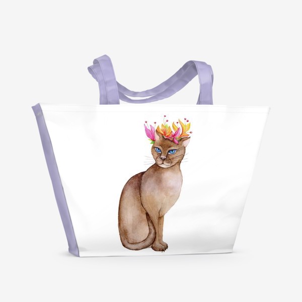 Пляжная сумка «Акварель Кот с короной цветов»