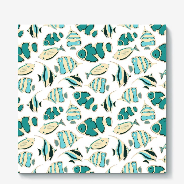 Холст «Blue and Gray Fishes Seamless Pattern with transparent Background»