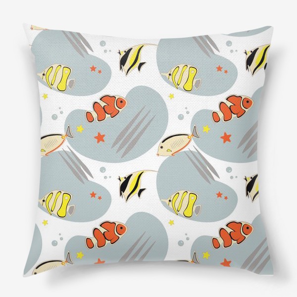 Подушка «Orange, yellow and black Fishes Seamless Pattern with transparent Background.»