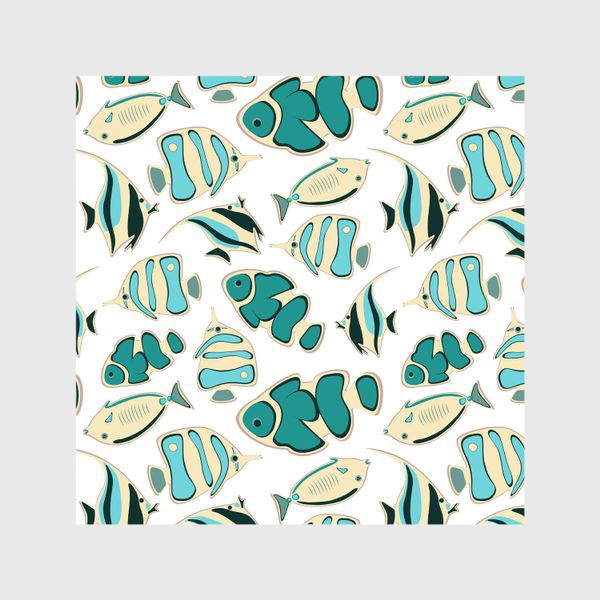 Шторы «Blue and Gray Fishes Seamless Pattern with transparent Background»