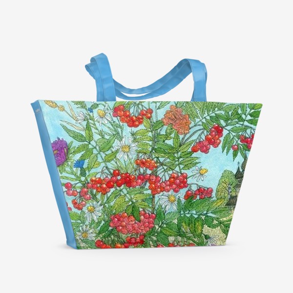 Пляжная сумка «Август. Букет рябины и цветов»