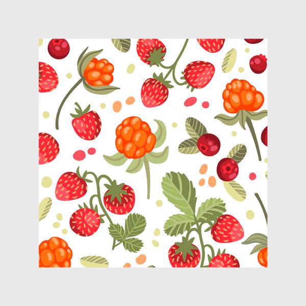 Шторы «Лесные ягоды на белом фоне: земляника, брусника, морошка»
