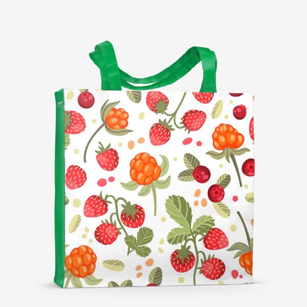 Сумка-шоппер «Лесные ягоды на белом фоне: земляника, брусника, морошка»