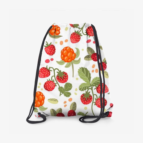 Рюкзак «Лесные ягоды на белом фоне: земляника, брусника, морошка»