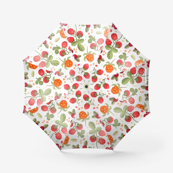 Зонт «Лесные ягоды на белом фоне: земляника, брусника, морошка»
