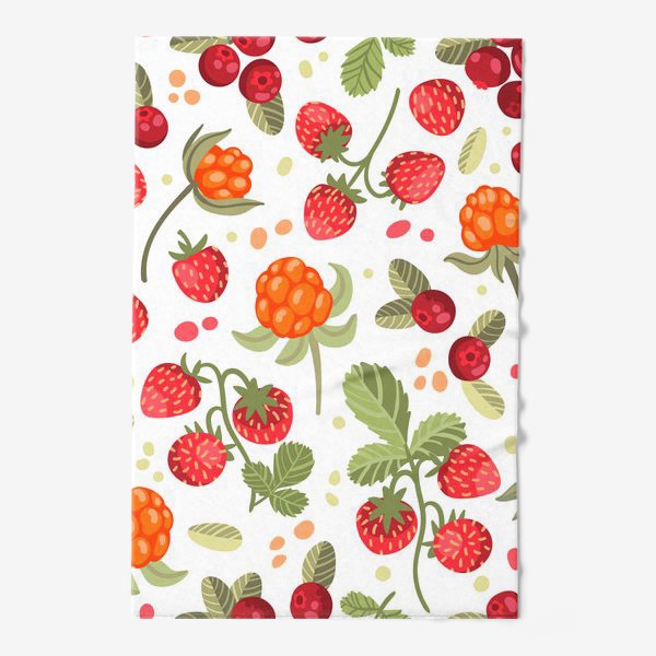 Полотенце «Лесные ягоды на белом фоне: земляника, брусника, морошка»