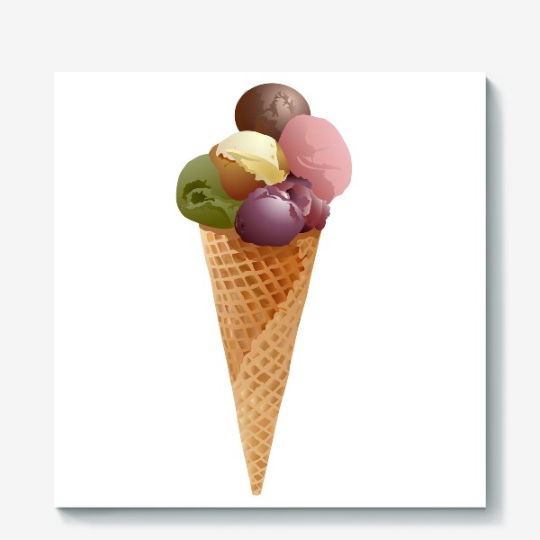 Холст «Мороженое шарики в конусе.»