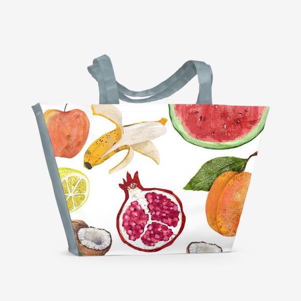 Пляжная сумка «Фрукты и ягоды. Арбуз, инжир, абрикос, банан, гранат, яблоко, слива, кокос, лимон»