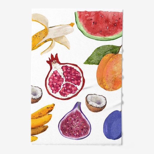 Полотенце &laquo;Фрукты и ягоды. Арбуз, инжир, абрикос, банан, гранат, яблоко, слива, кокос, лимон&raquo;