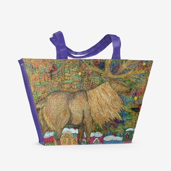 Пляжная сумка «Сказочный олень в старом городе»