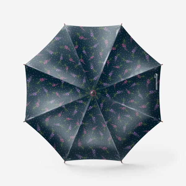 Зонт «Лесные цветы, паттерн на тёмном фоне»