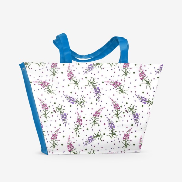 Пляжная сумка «Лесные цветы, паттерн на белом фоне»