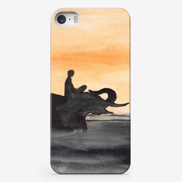 Чехол iPhone «Слон и человек. Силуэт на закате. Любовь проста...»