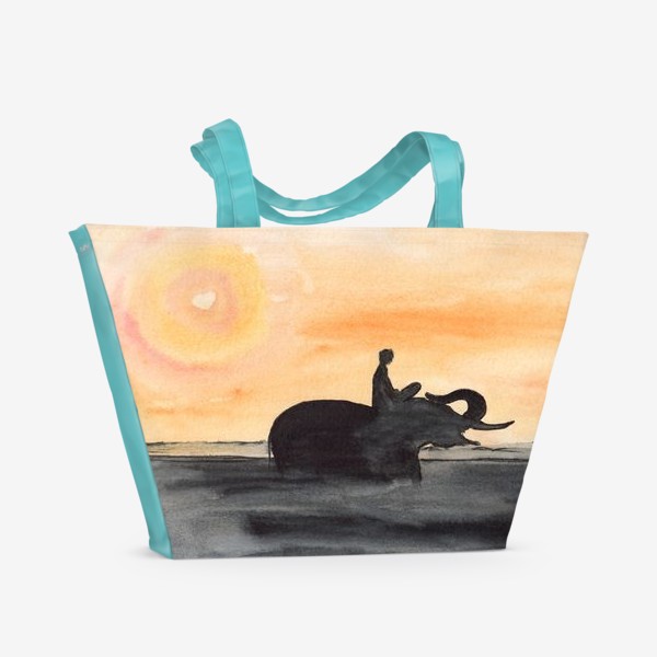 Пляжная сумка &laquo;Слон и человек. Силуэт на закате. Любовь проста...&raquo;