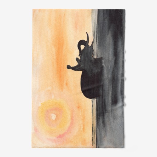 Полотенце &laquo;Слон и человек. Силуэт на закате. Любовь проста...&raquo;