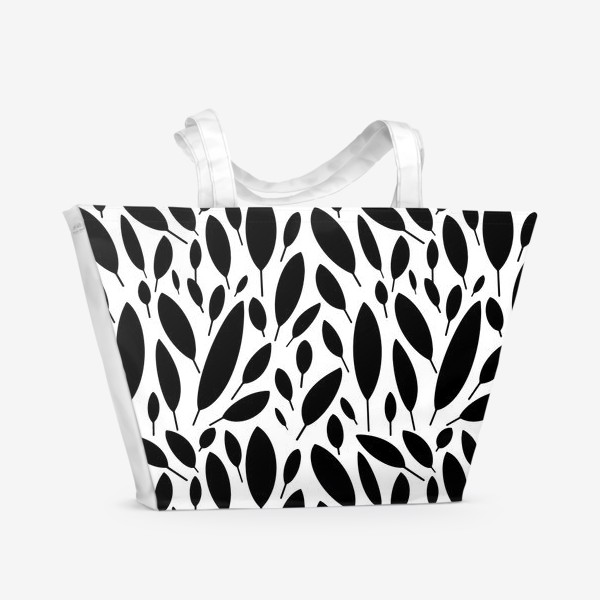 Пляжная сумка «Черно-белый узор из листьев в Скандинавском стиле»
