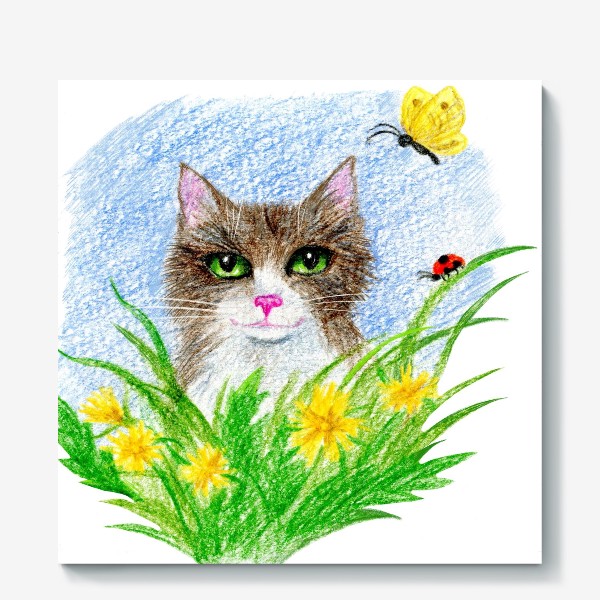 Холст «Кот с цветами»