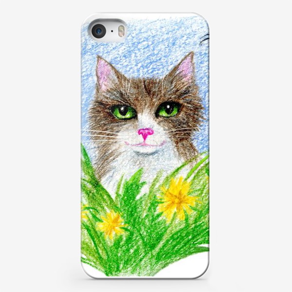 Чехол iPhone «Кот с цветами»