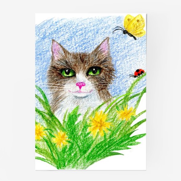 Постер «Кот с цветами»
