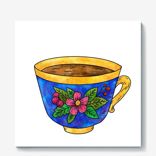 Холст «Синяя чашка с цветами»