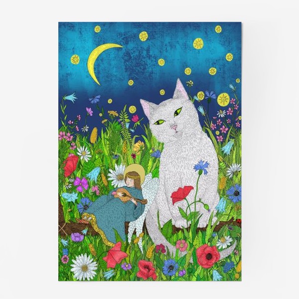 Постер «Тихая ночь. Белый кот и анге»