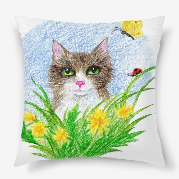 Подушка «Кот с цветами»