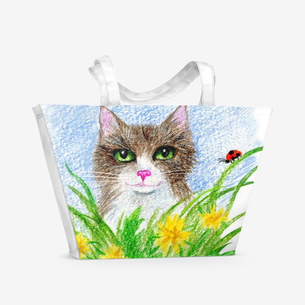 Пляжная сумка &laquo;Кот с цветами&raquo;
